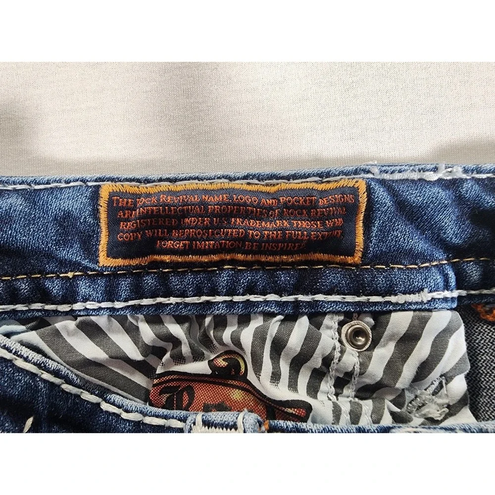 Rock Revival Ferry Easy Boot Jeans Womens 31 Blue Thick Stitch Y2K Western Denim - Picture 11 of 13